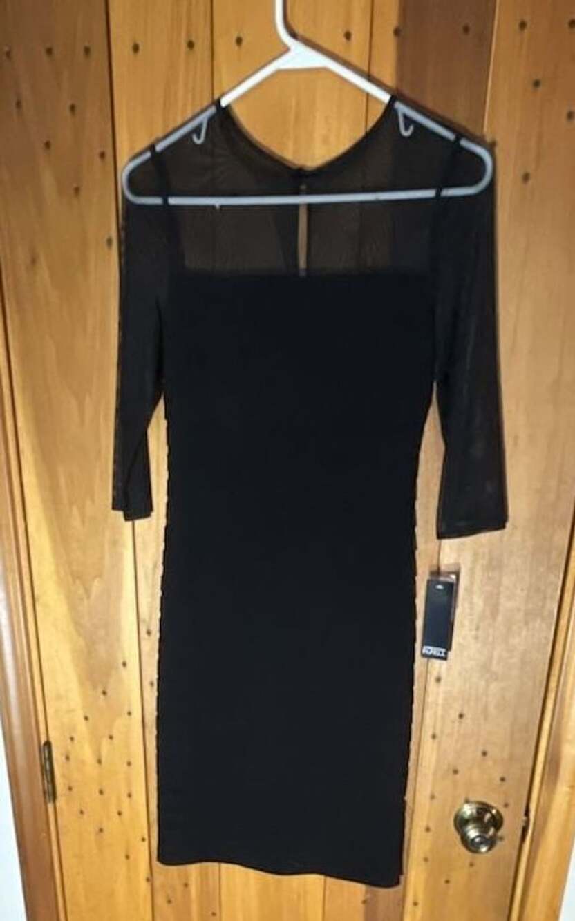 Adrianna Papell Cocktail Dress Black Mesh 3/4 Sleeve